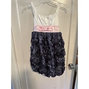 NWT Roxette girls Gray Pink White special occasion sleeveless rosette dress 14